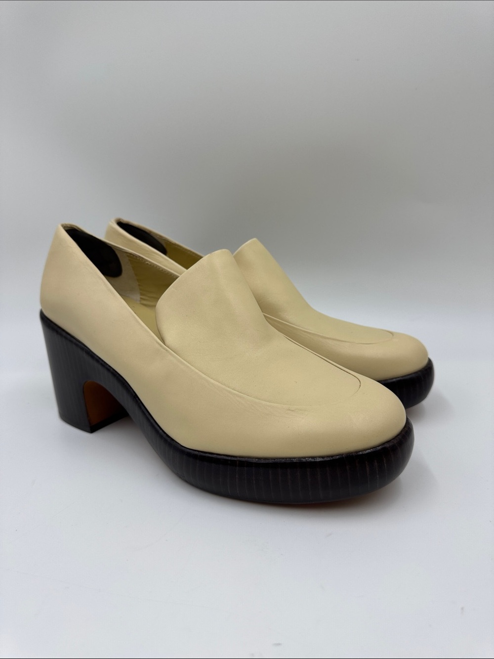 Vince Cream Leather Platform Loafer Pumps